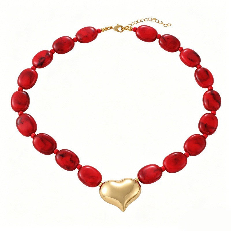 Romantic Red & Blue Resin Heart Necklace