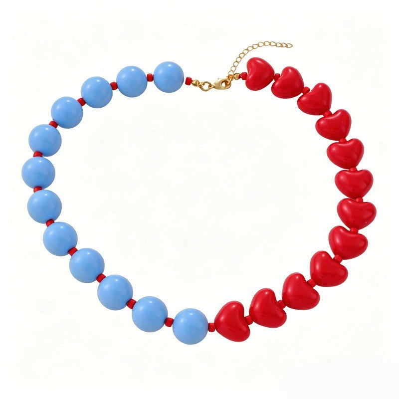 Romantic Red & Blue Resin Heart Necklace