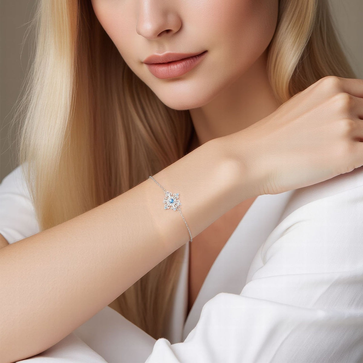 Dainty Blue Snowflake Charm Bracelet