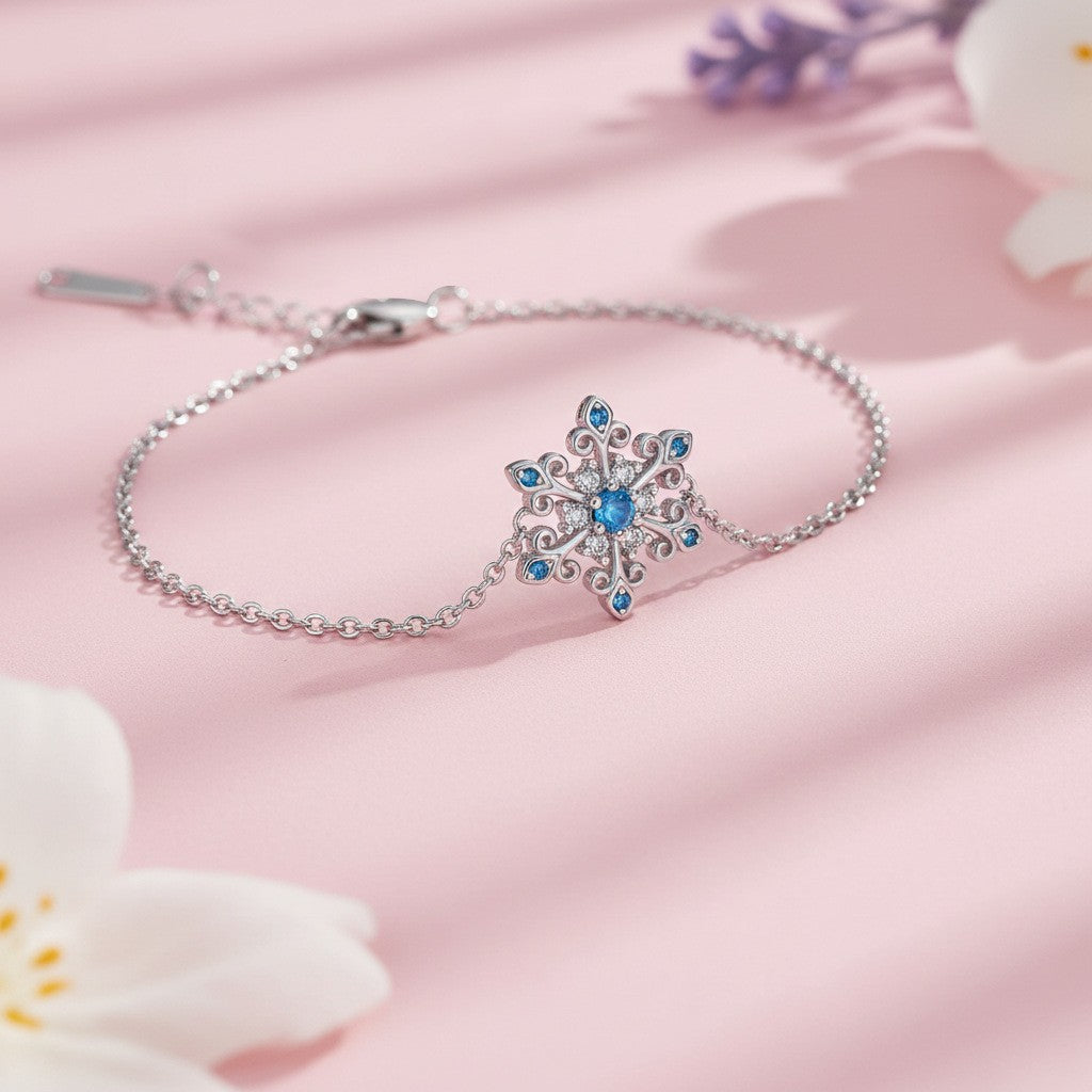 Dainty Blue Snowflake Charm Bracelet