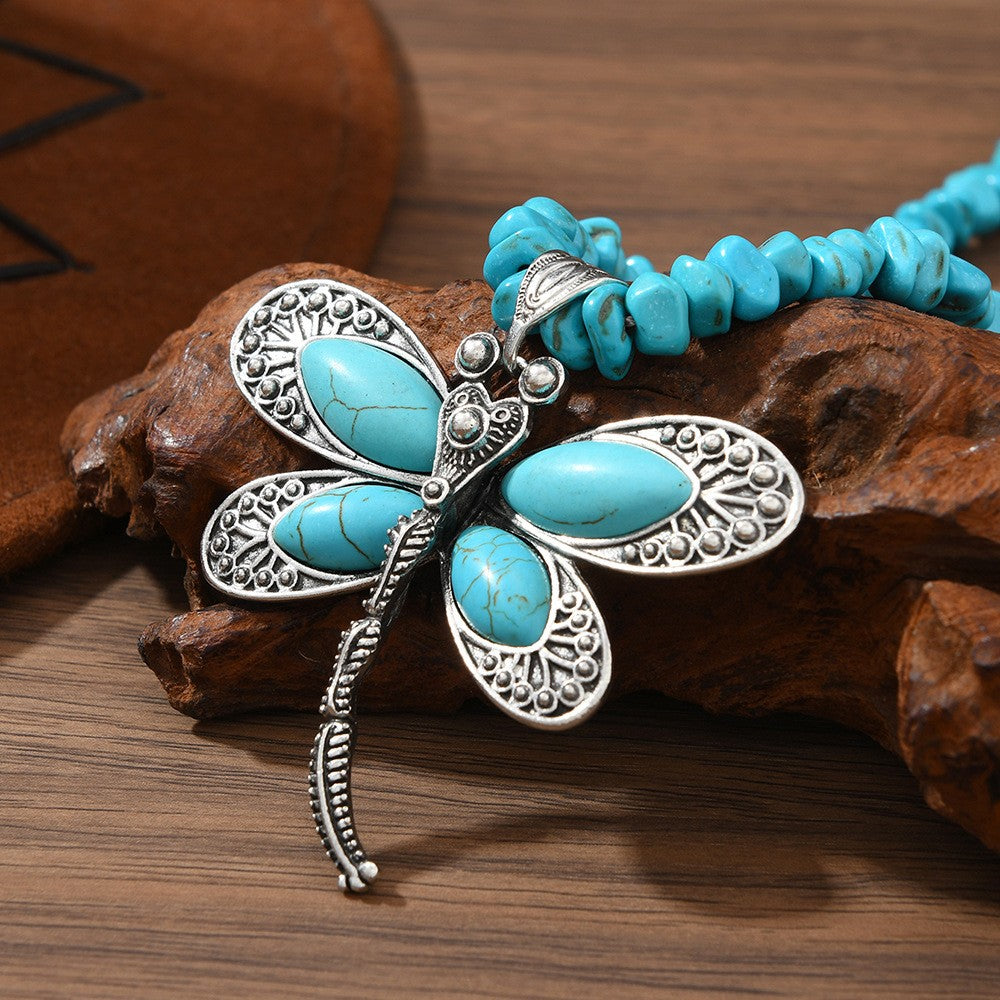 Vintage Turquoise Dragonfly Pendant Necklace