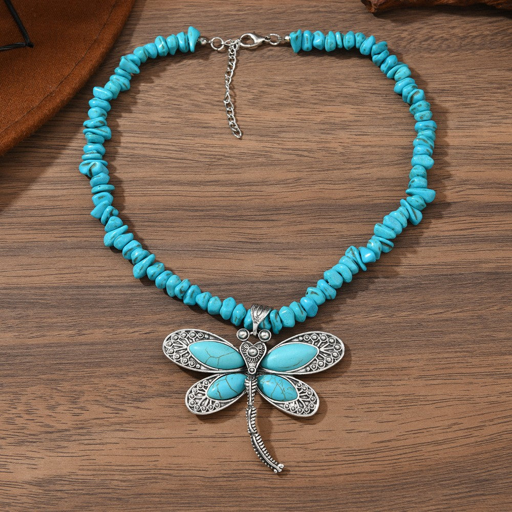 Vintage Turquoise Dragonfly Pendant Necklace