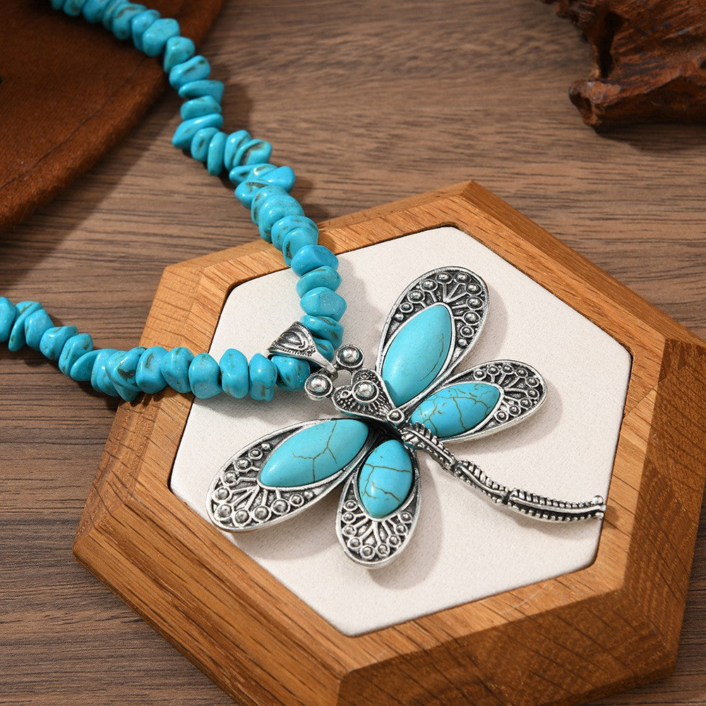 Vintage Turquoise Dragonfly Pendant Necklace