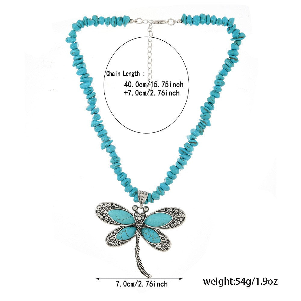 Vintage Turquoise Dragonfly Pendant Necklace