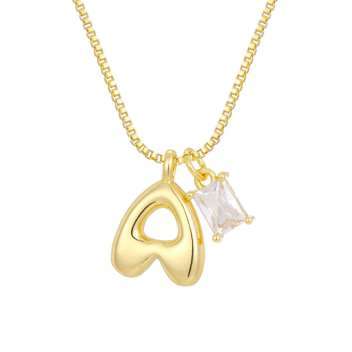 18k Dainty Heart & Zircon Initial Necklace