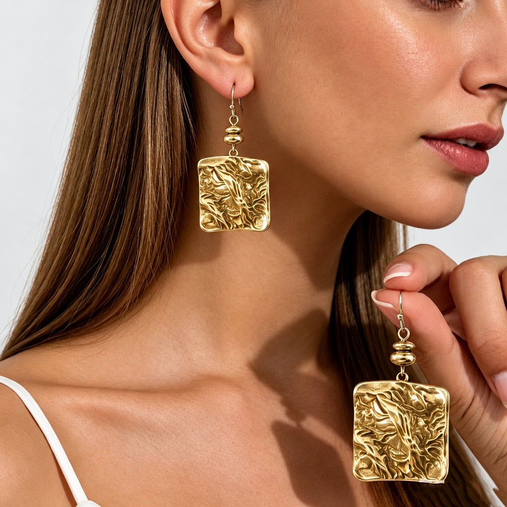 Classy Vintage Textured Square Drop Earrings