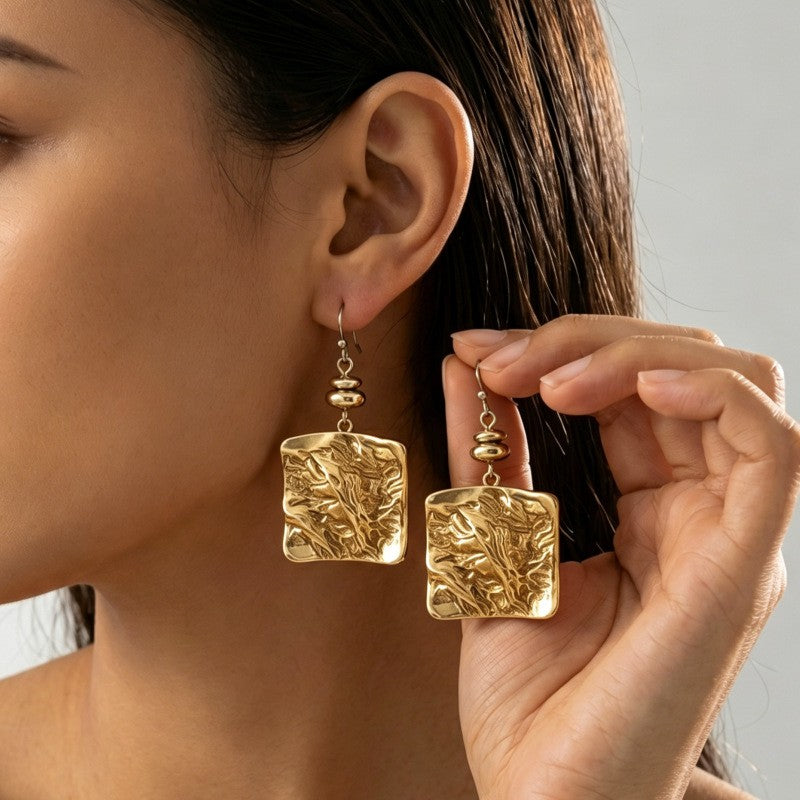 Classy Vintage Textured Square Drop Earrings