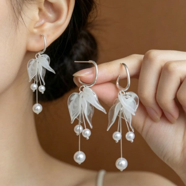 Dainty White Petal Faux Pearl Earrings