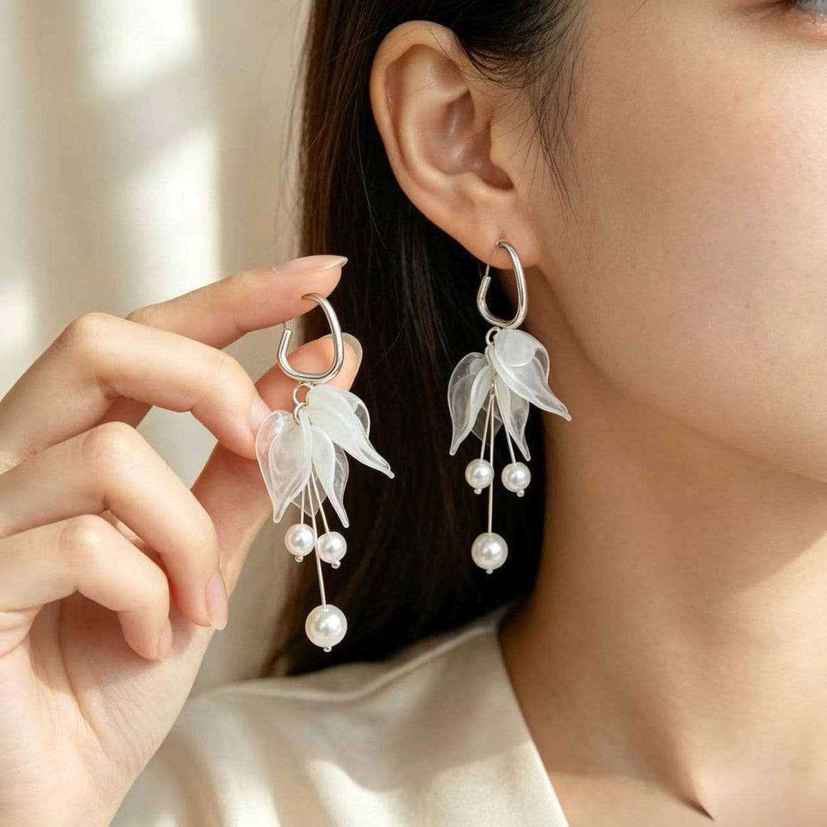 Dainty White Petal Faux Pearl Earrings