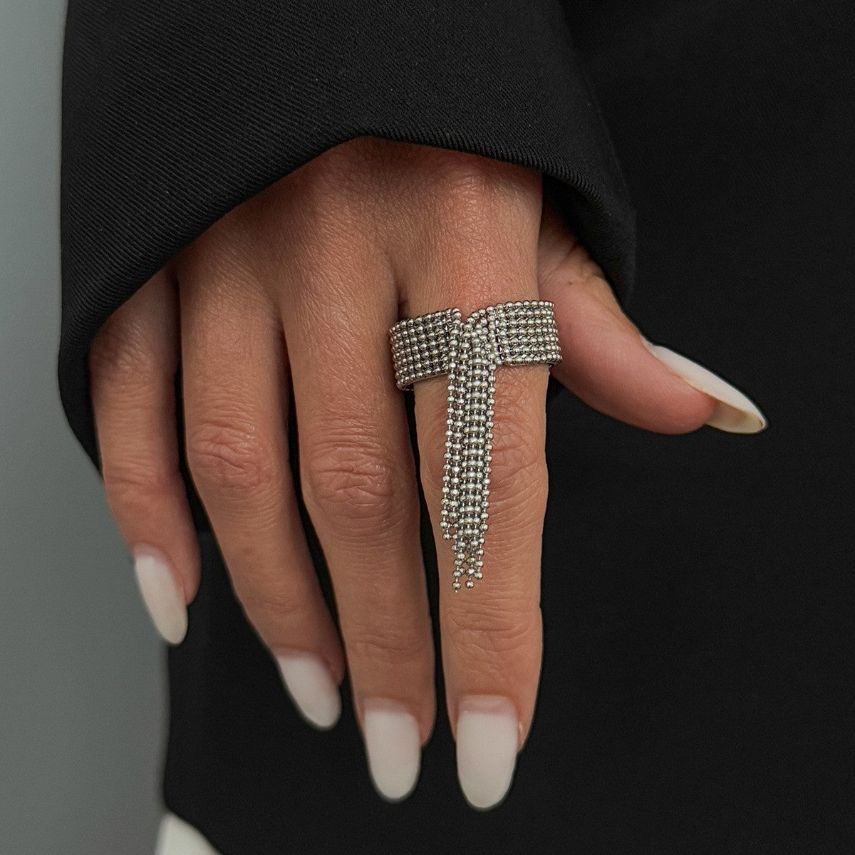 Classy Geometric Beaded Tassel Ring