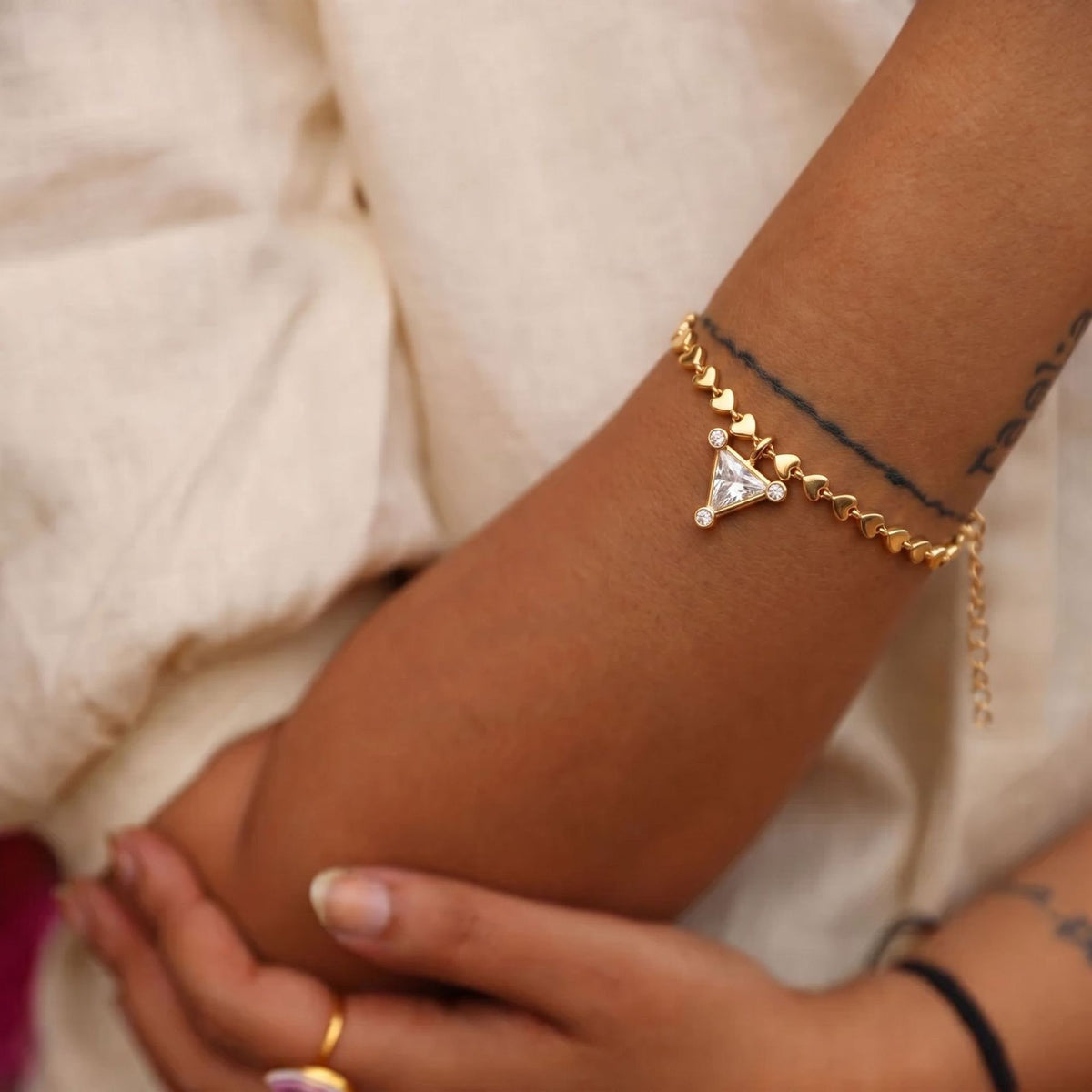4pc Dainty Geometric & Heart CZ Bracelet Set