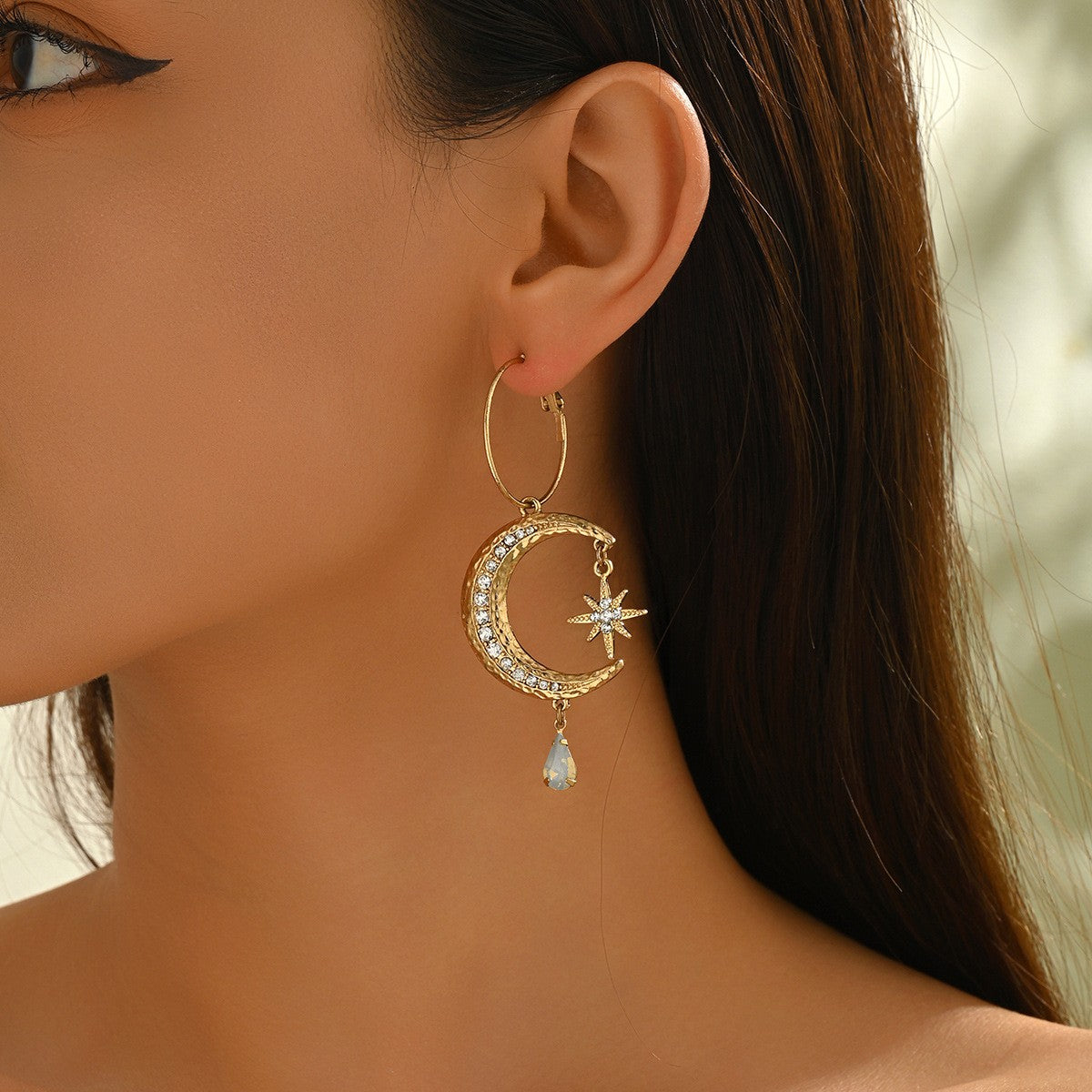 Boho Asymmetric Sun Moon Drop Earrings