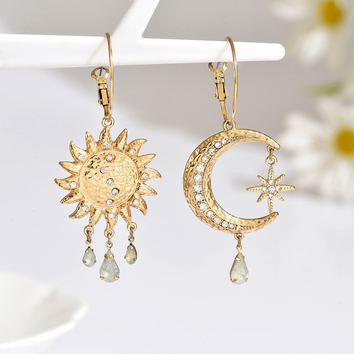 Boho Asymmetric Sun Moon Drop Earrings