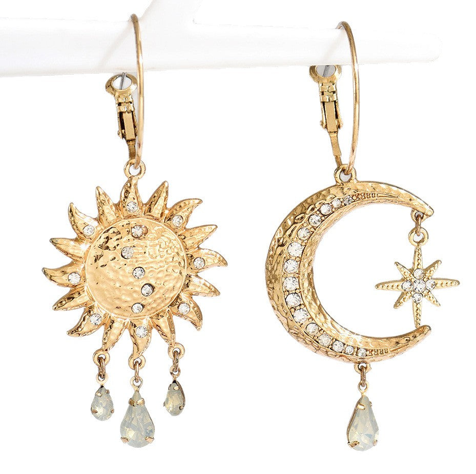 Boho Asymmetric Sun Moon Drop Earrings