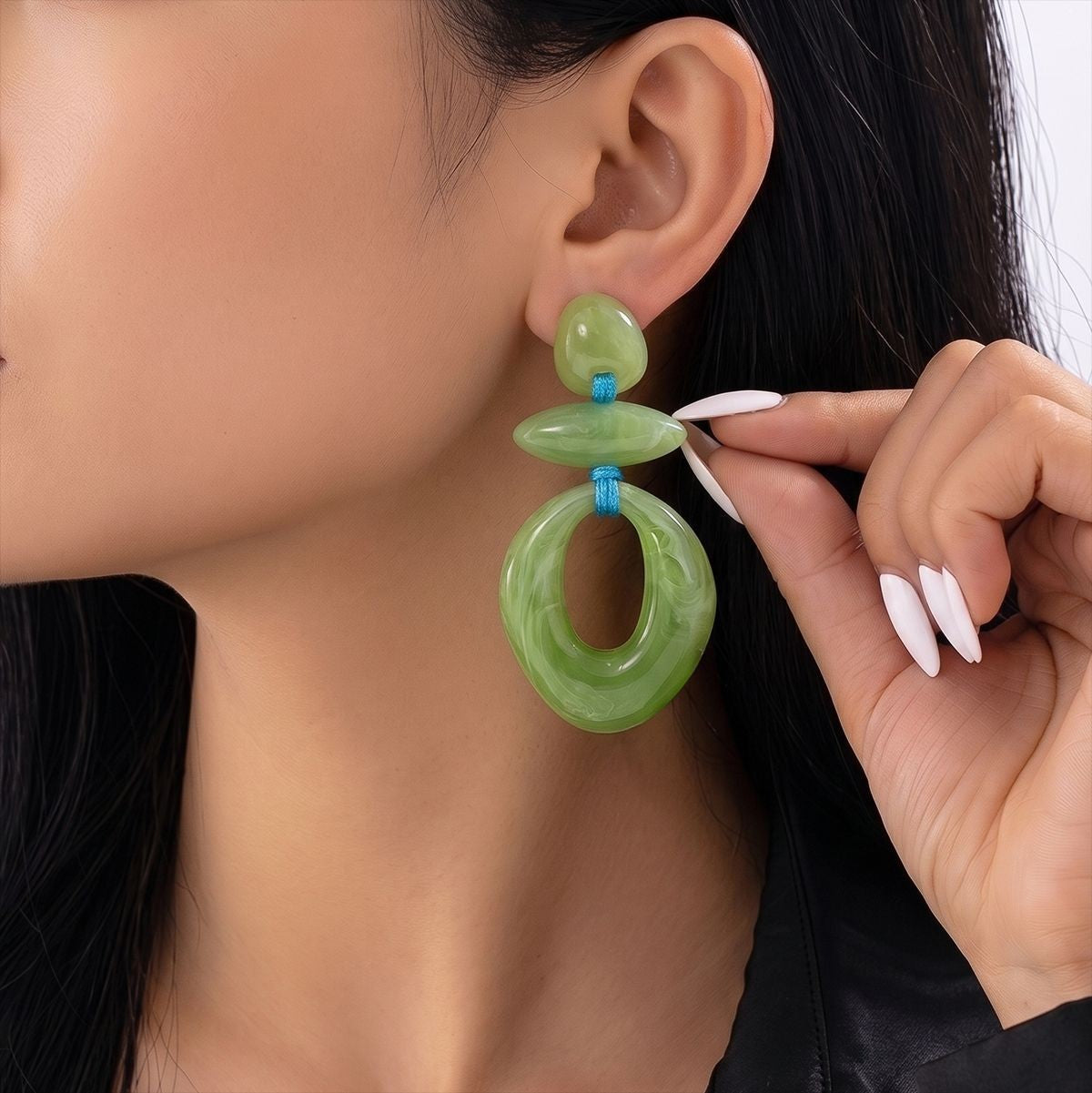 Classy Green Geometric Resin Drop Earrings