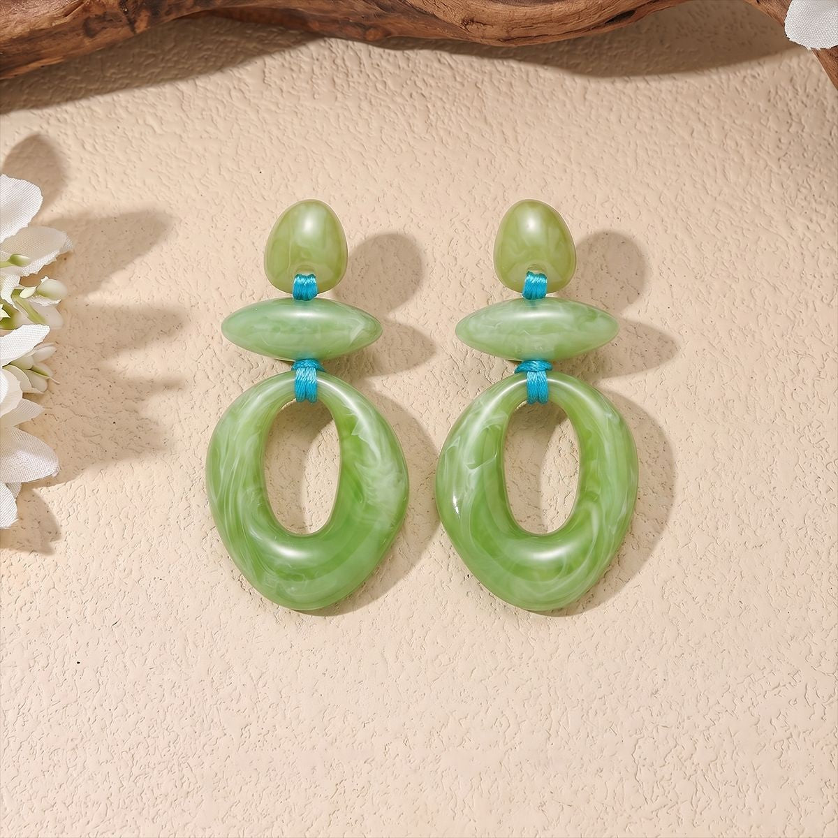 Classy Green Geometric Resin Drop Earrings