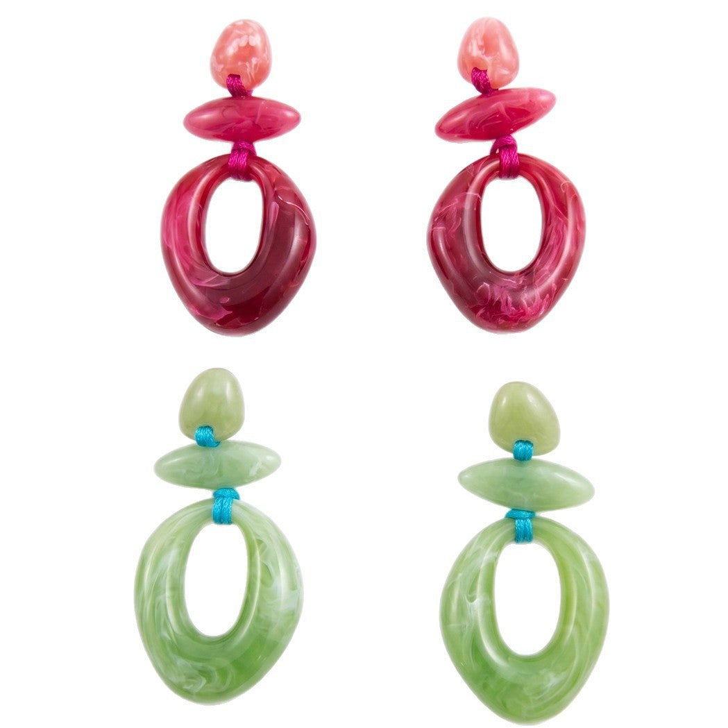Classy Green Geometric Resin Drop Earrings