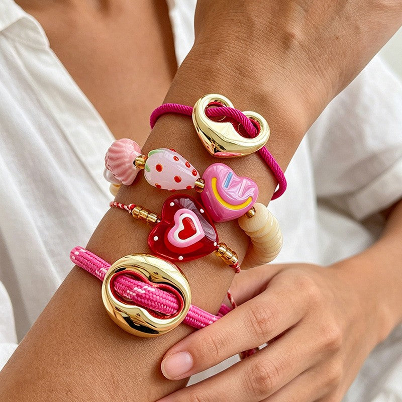 Romantic Resin Fruit and Heart Charm Bracelet Set