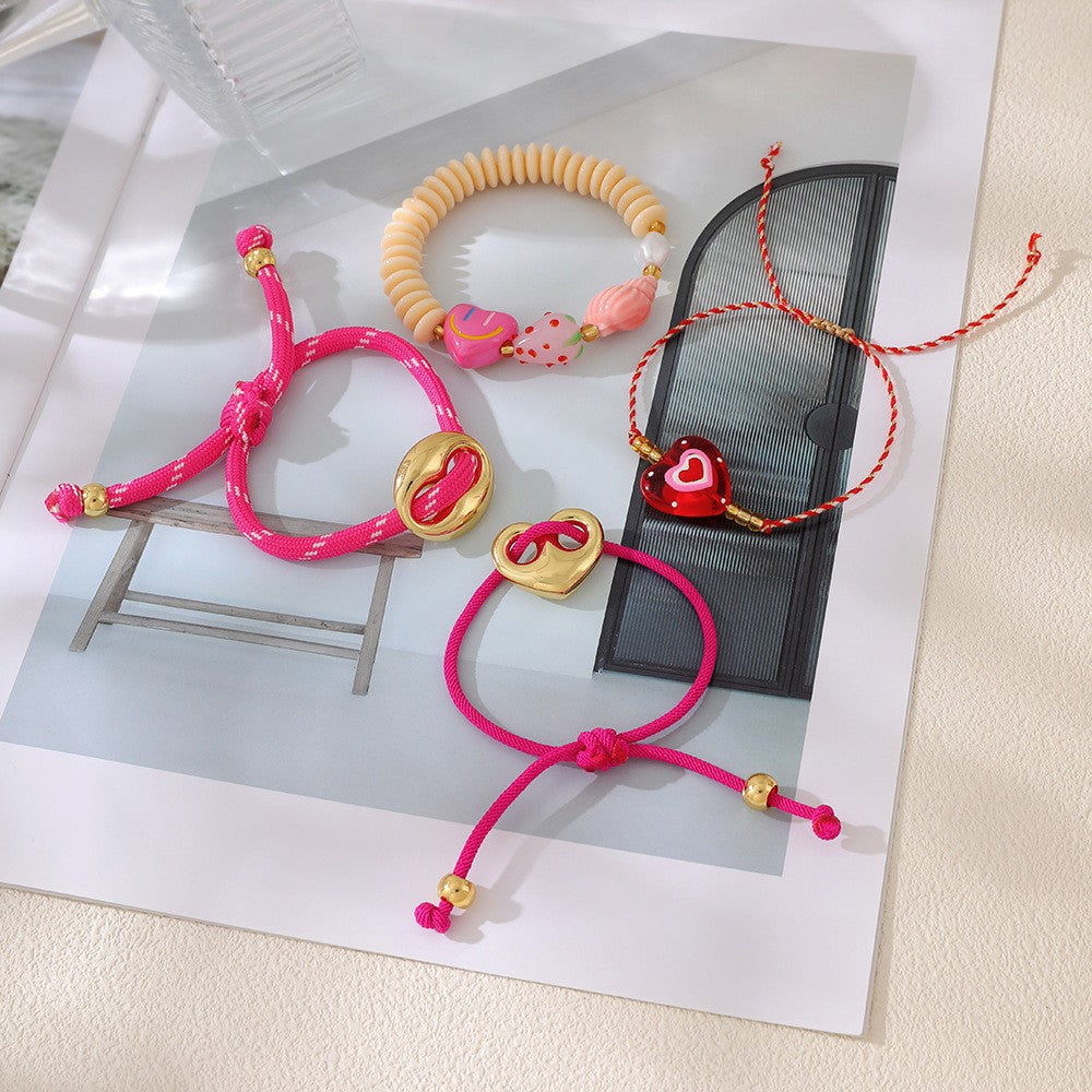 Romantic Resin Fruit and Heart Charm Bracelet Set