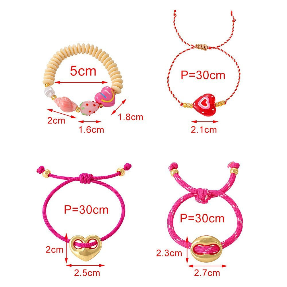Romantic Resin Fruit and Heart Charm Bracelet Set