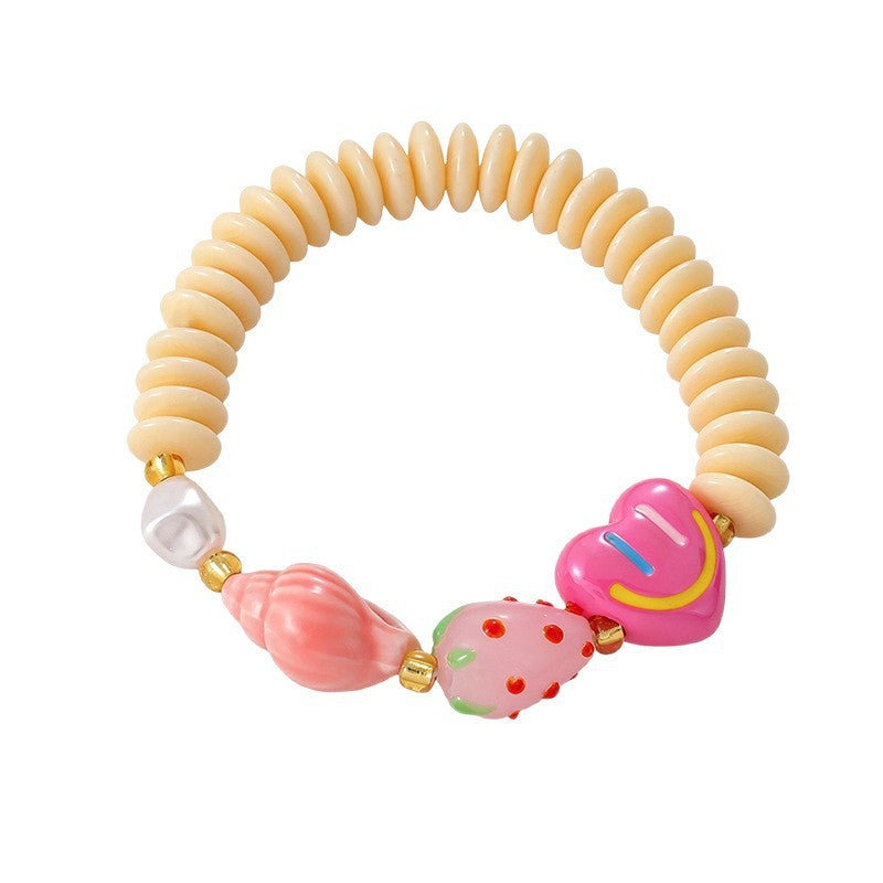 Romantic Resin Fruit and Heart Charm Bracelet Set