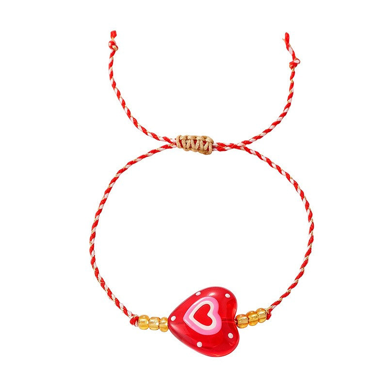 Romantic Resin Fruit and Heart Charm Bracelet Set