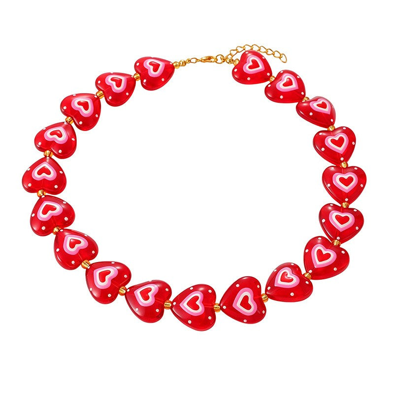Romantic Red Polka Dot Heart Necklace Bracelet Set
