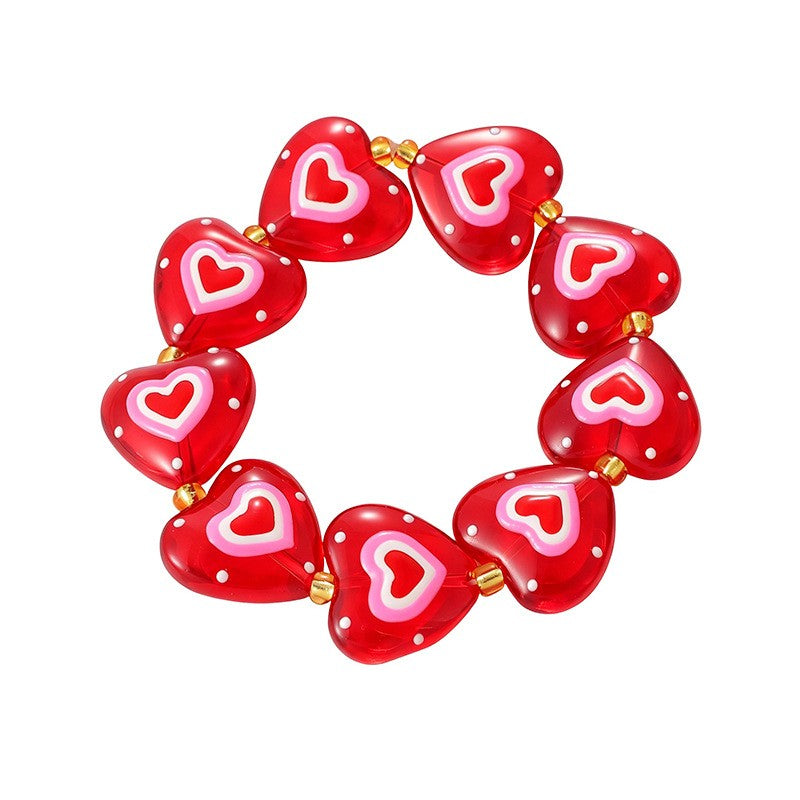 Romantic Red Polka Dot Heart Necklace Bracelet Set