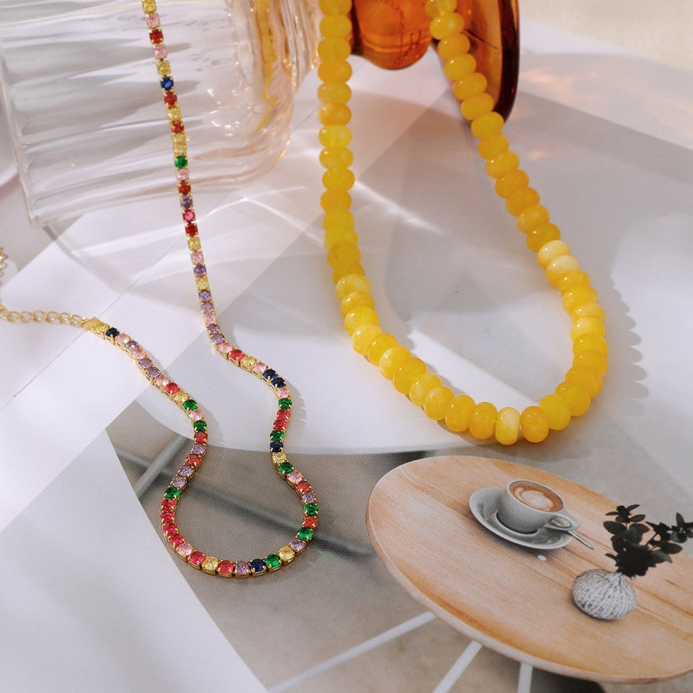 Boho Yellow Stone & Gem Tennis Necklace