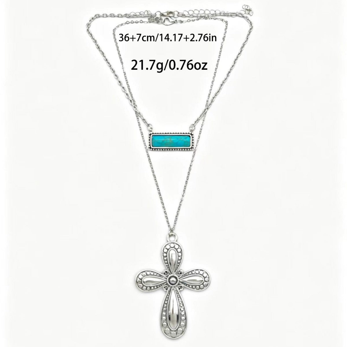 Boho Layered Turquoise Bar & Cross Necklace