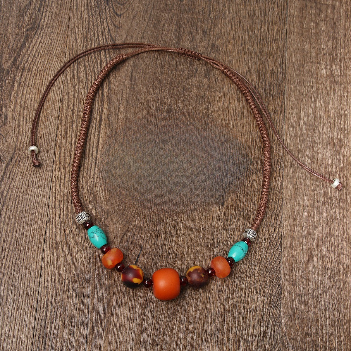 Boho Braided Turquoise Bead Necklace