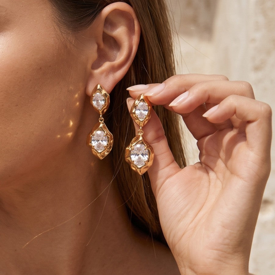 Elegant Irregular Zircon Dangle Earrings