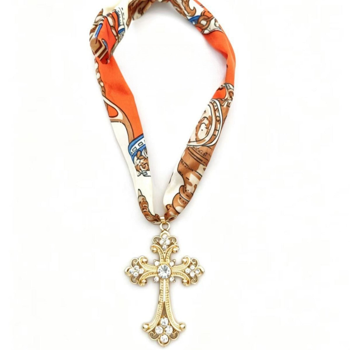 Boho Printed Scarf Triple Cross Choker Necklace