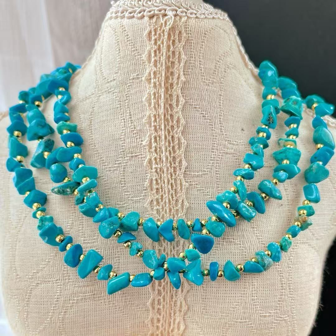 Boho Vintage Faux Turquoise Chip Necklace