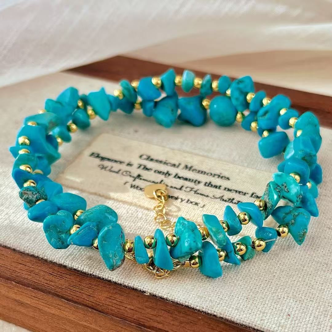 Boho Vintage Faux Turquoise Chip Necklace