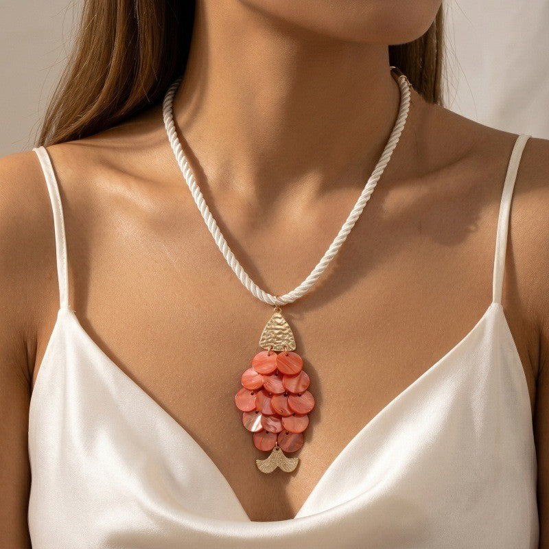 Romantic Pink Shell Fish Rope Necklace