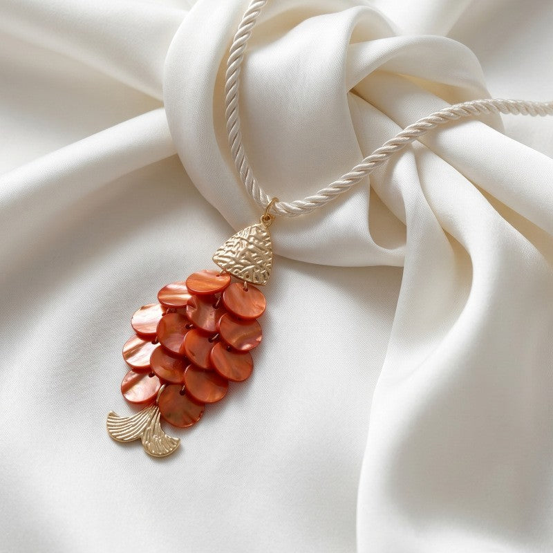 Romantic Pink Shell Fish Rope Necklace