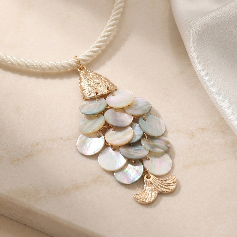 Romantic Pink Shell Fish Rope Necklace