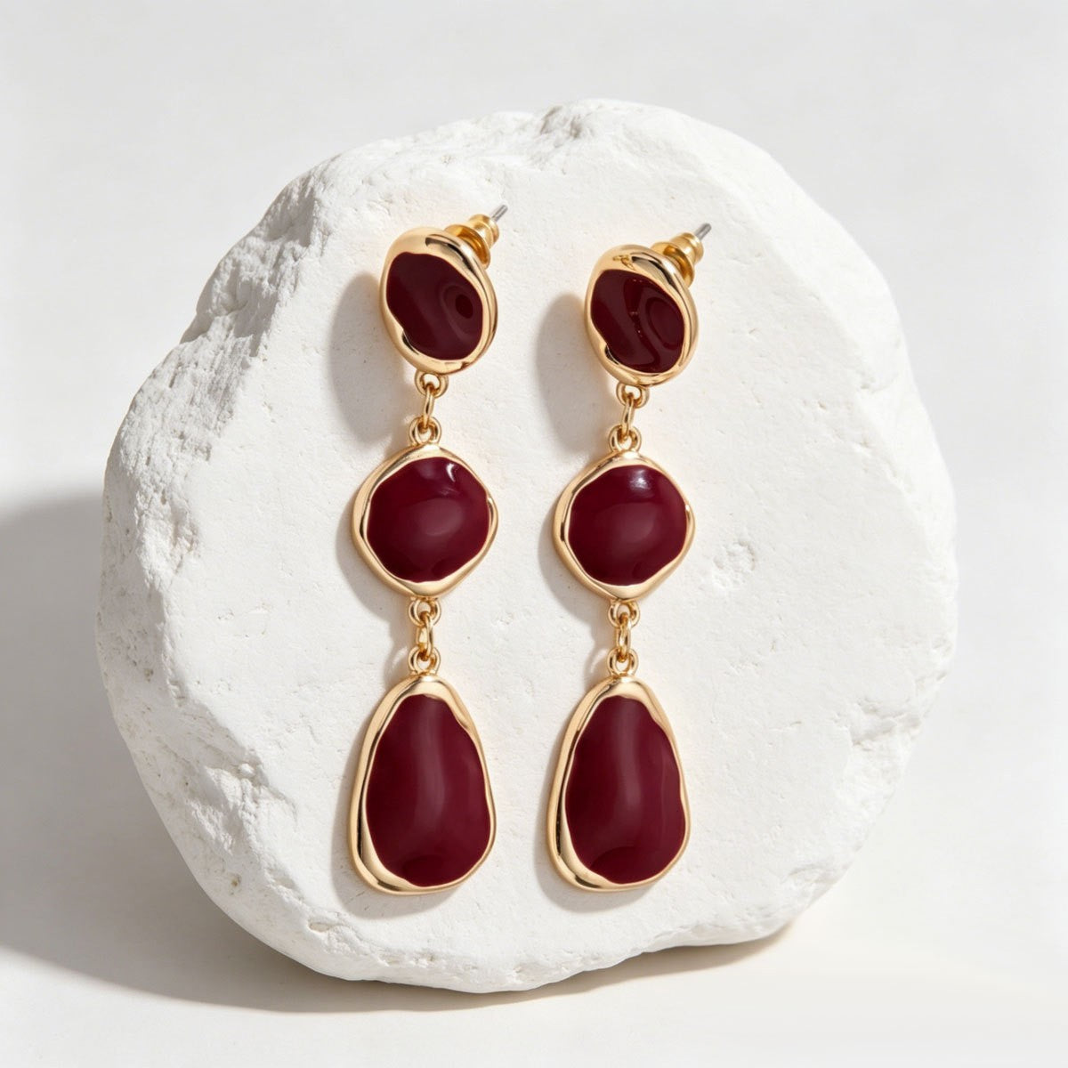 Classy Red Geometric Enamel Dangle Earrings