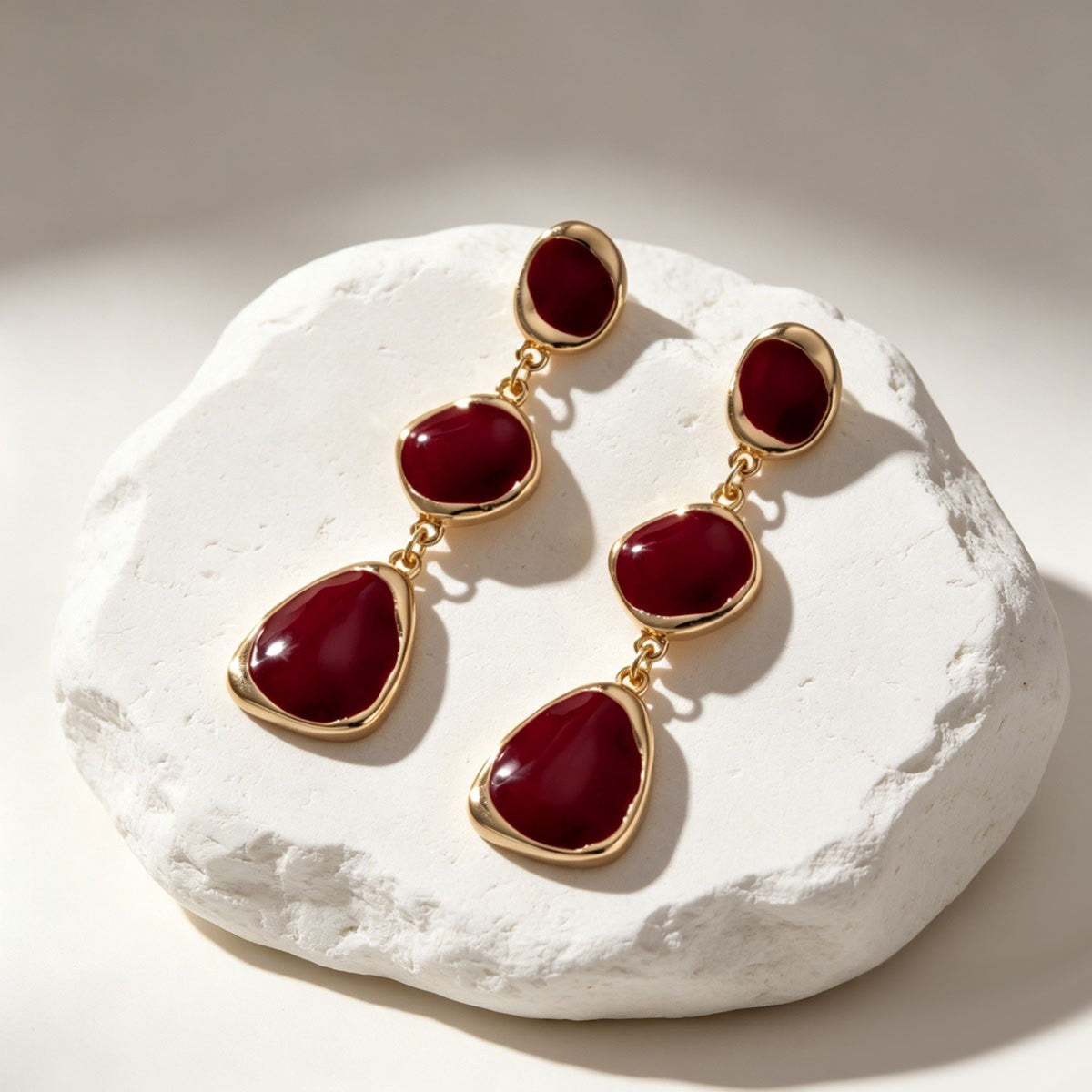 Classy Red Geometric Enamel Dangle Earrings