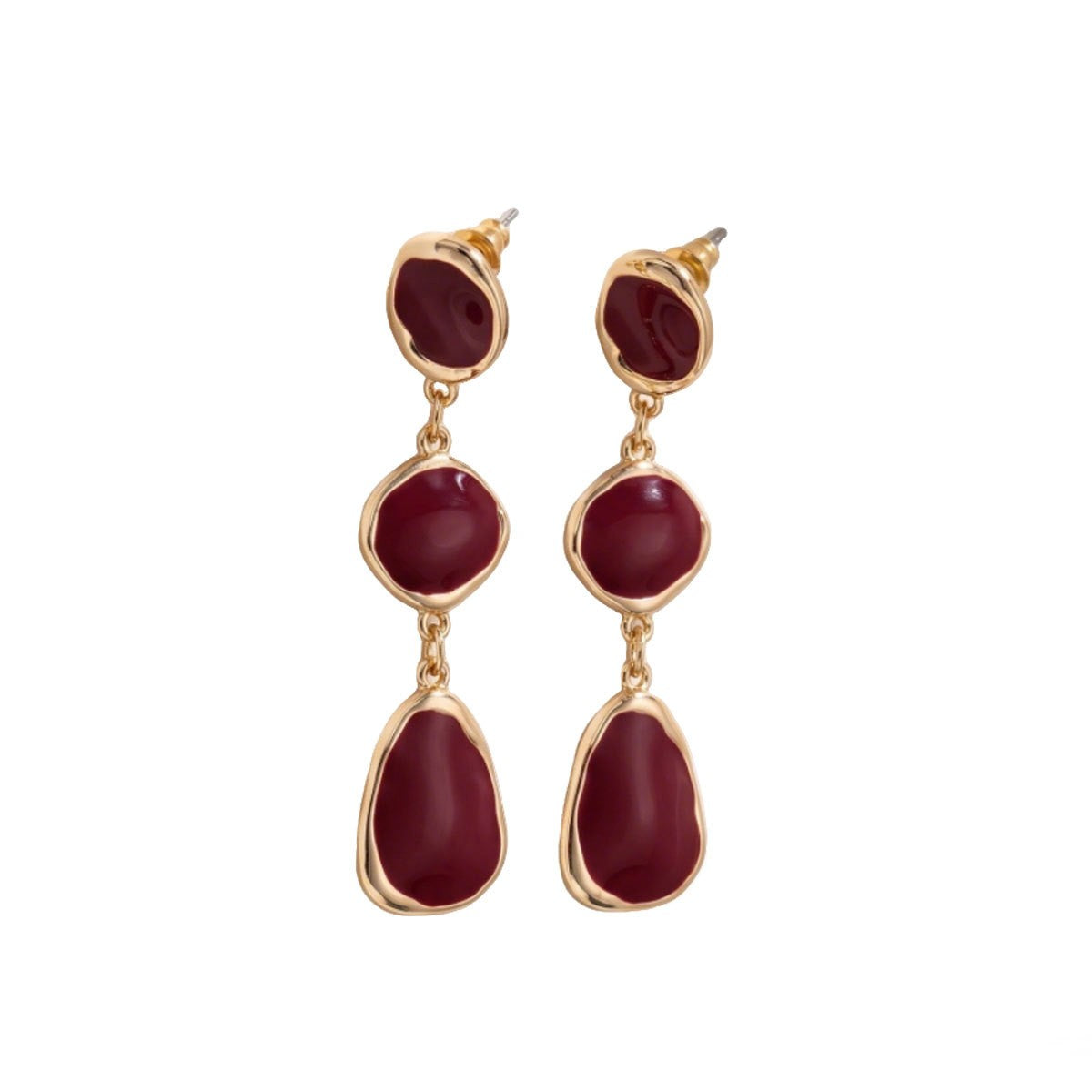 Classy Red Geometric Enamel Dangle Earrings