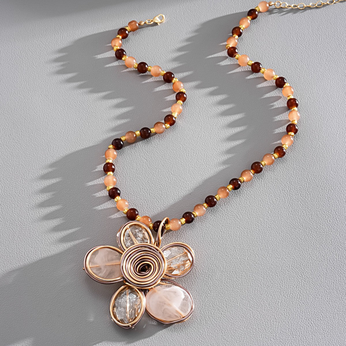 Boho Amber Beaded Flower Necklace