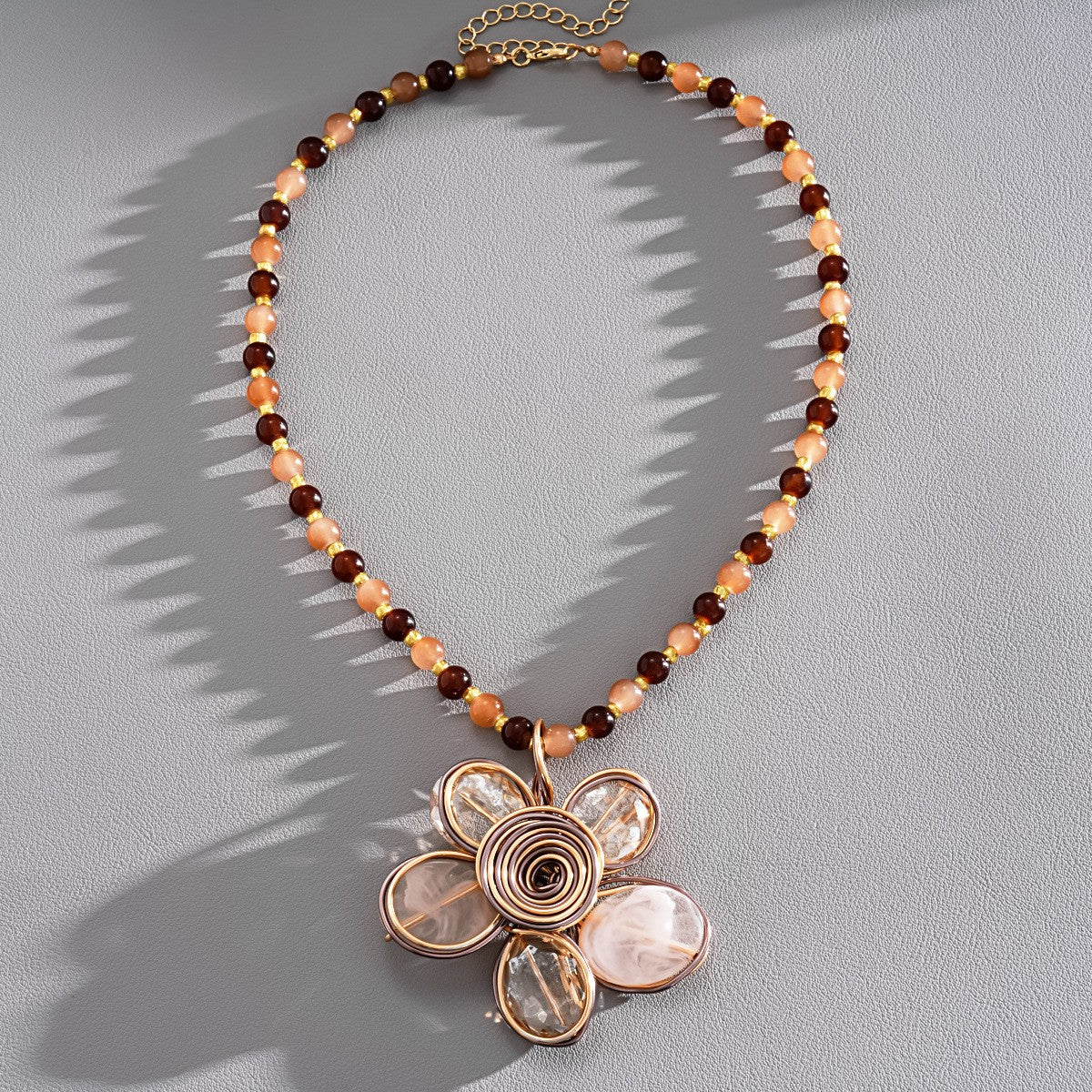 Boho Amber Beaded Flower Necklace