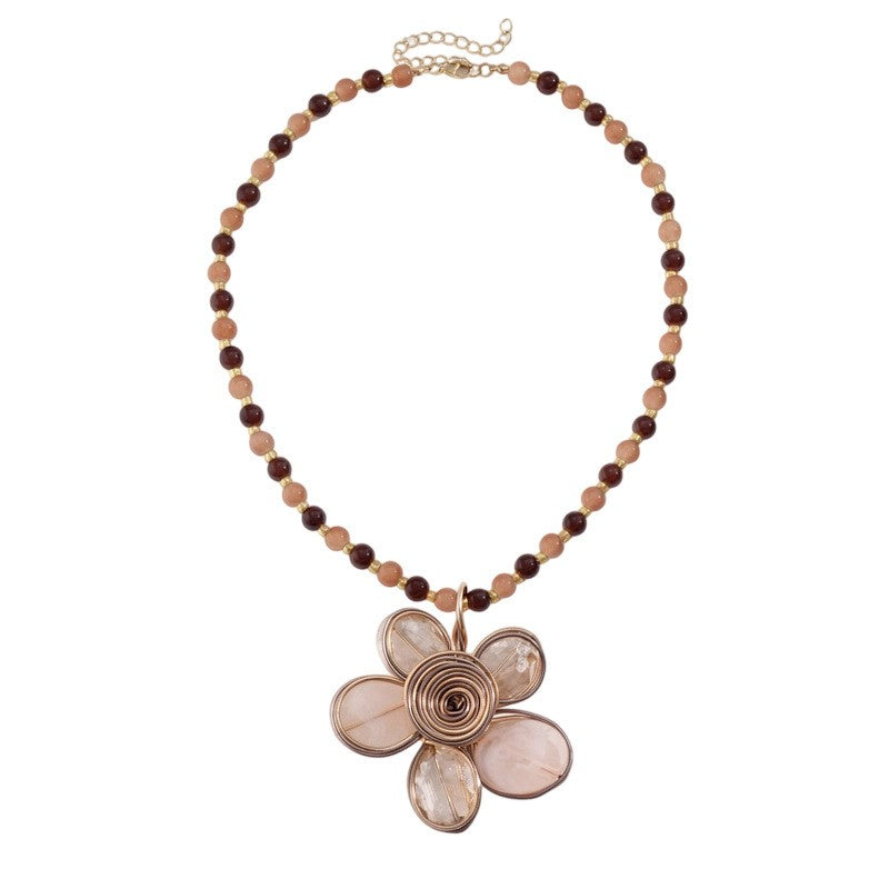 Boho Amber Beaded Flower Necklace