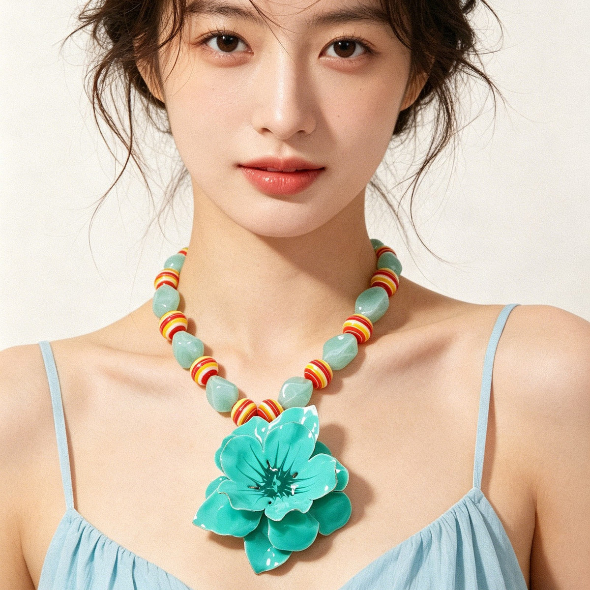Romantic Turquoise Flower Beaded Necklace