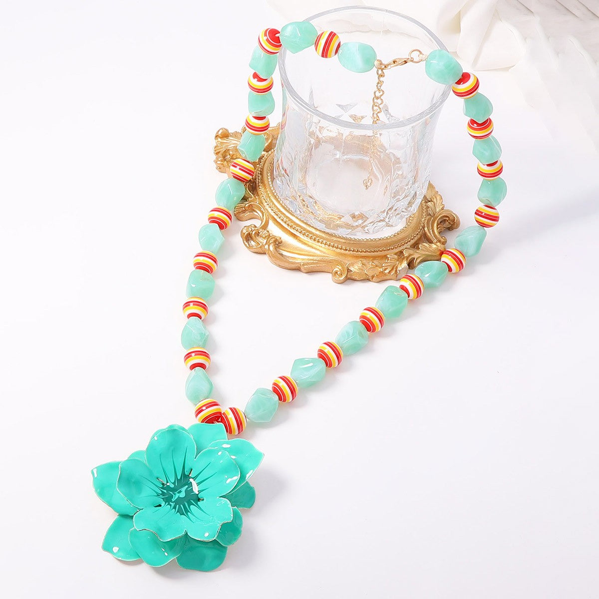 Romantic Turquoise Flower Beaded Necklace
