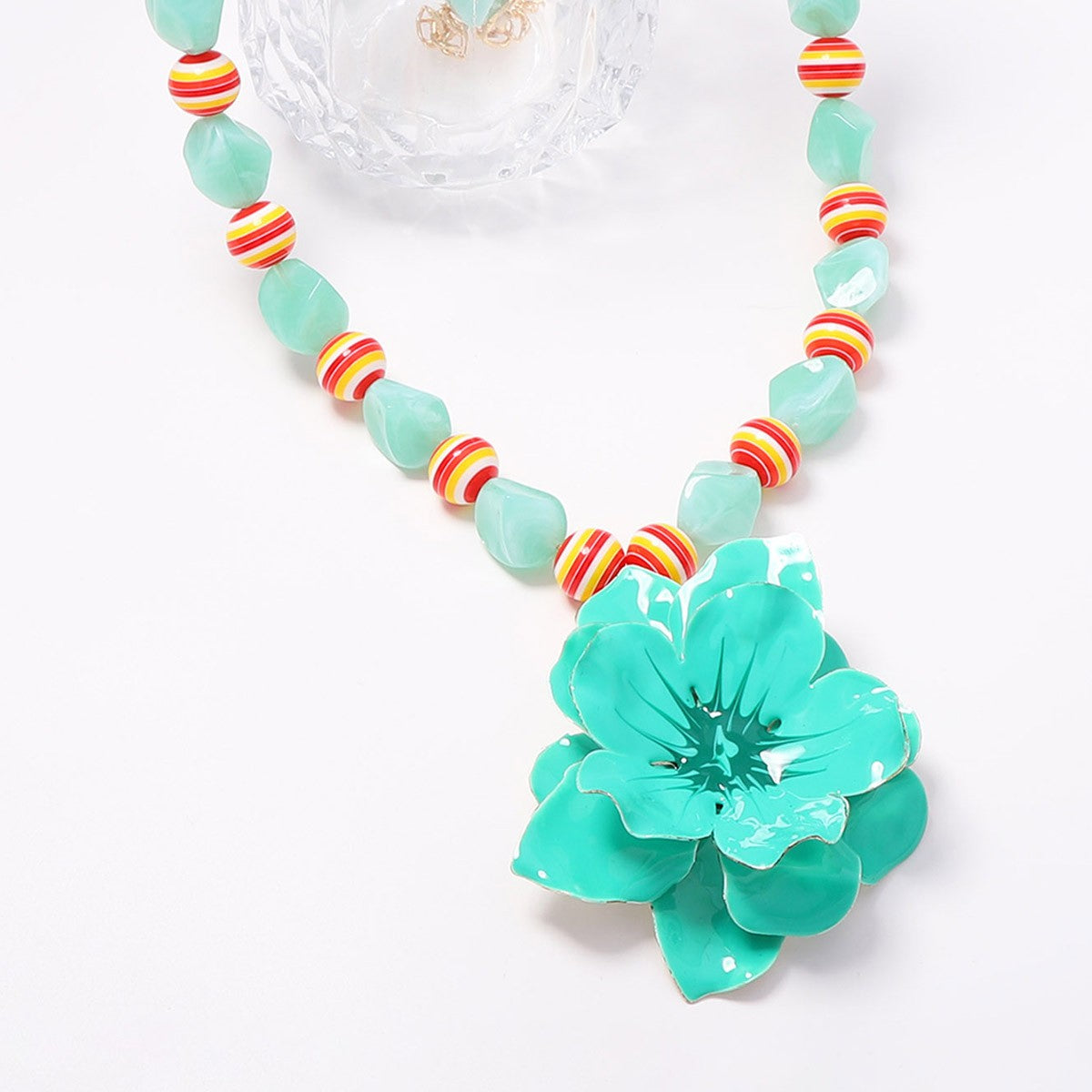 Romantic Turquoise Flower Beaded Necklace