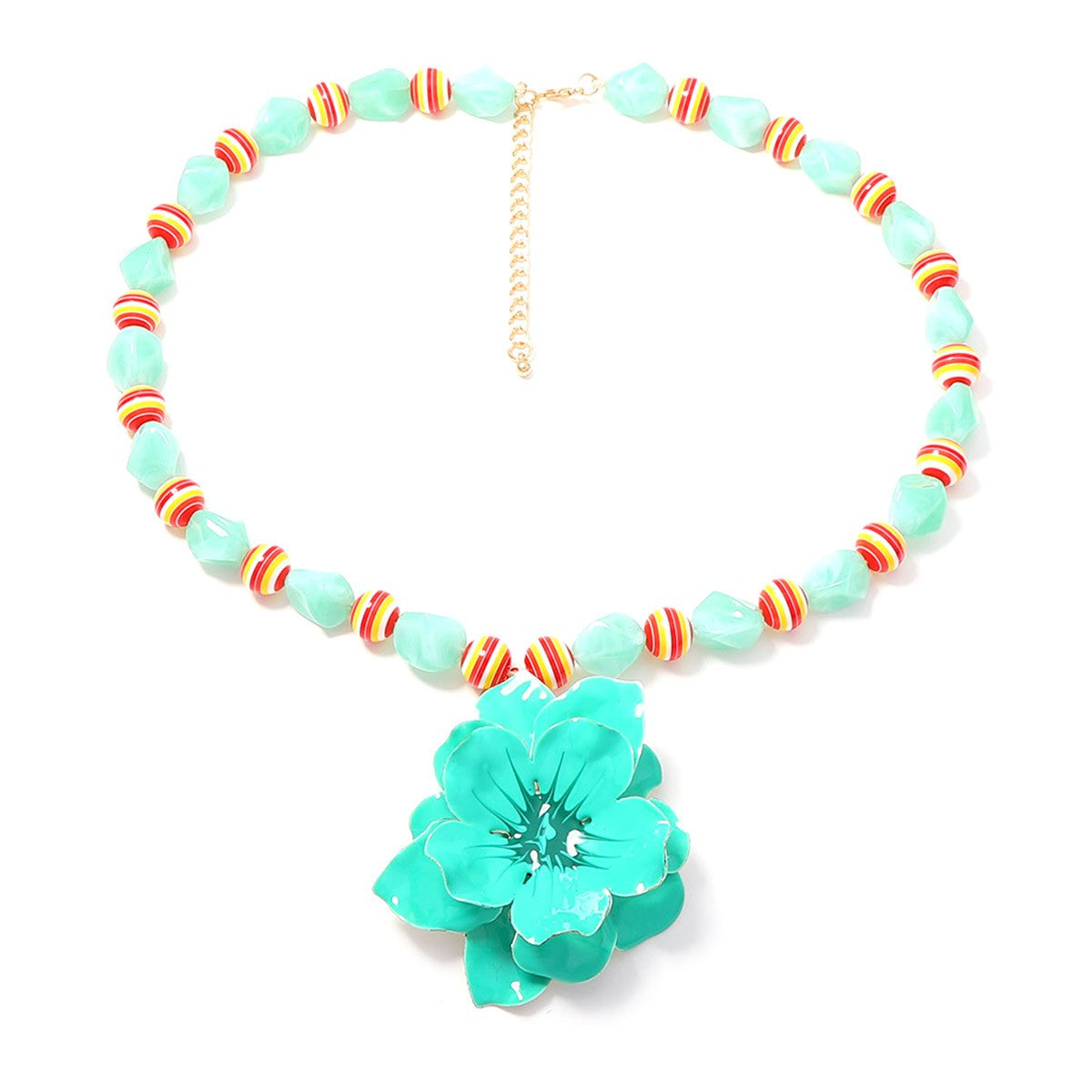 Romantic Turquoise Flower Beaded Necklace
