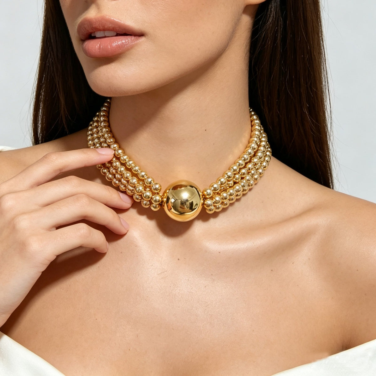 Classy Multi-Strand Sphere Choker Necklace