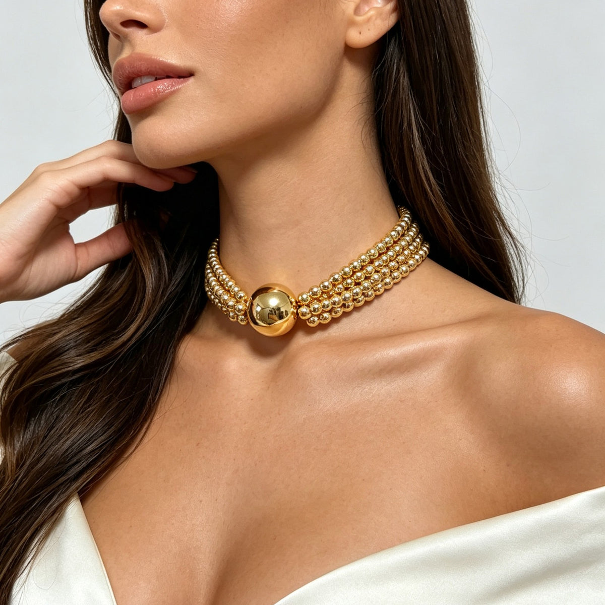 Classy Multi-Strand Sphere Choker Necklace
